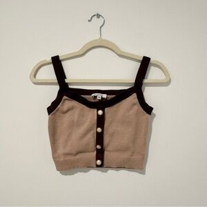 Tan and Brown Button-Up Crop Top